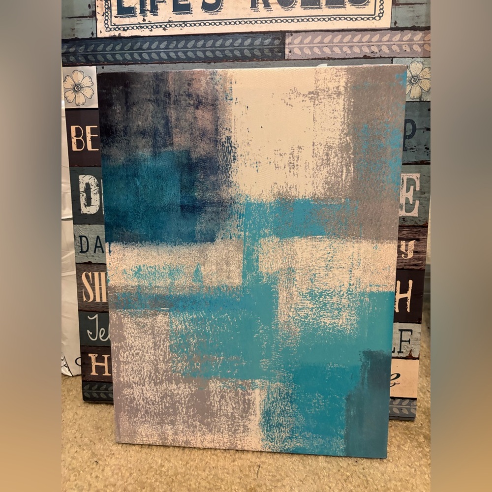 Abstract Blue and Cream Canvas Art
